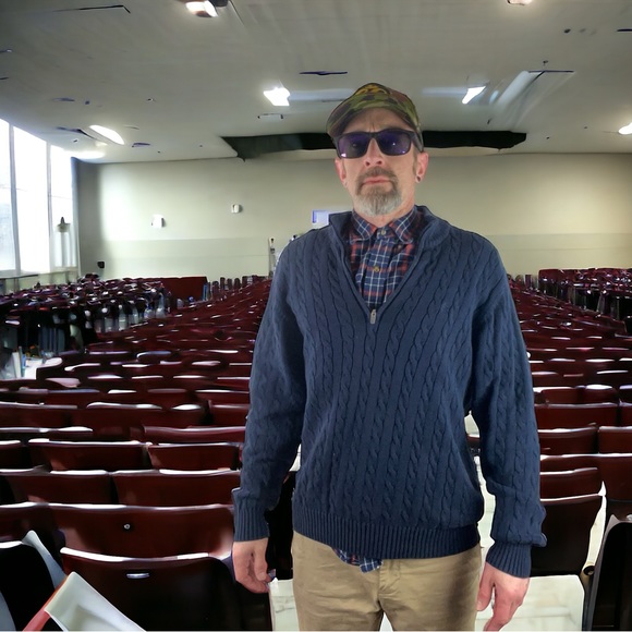 Blue Izod Cotton 1/4 Zip Cable Knit Sweater - Size L - Picture 15 of 15